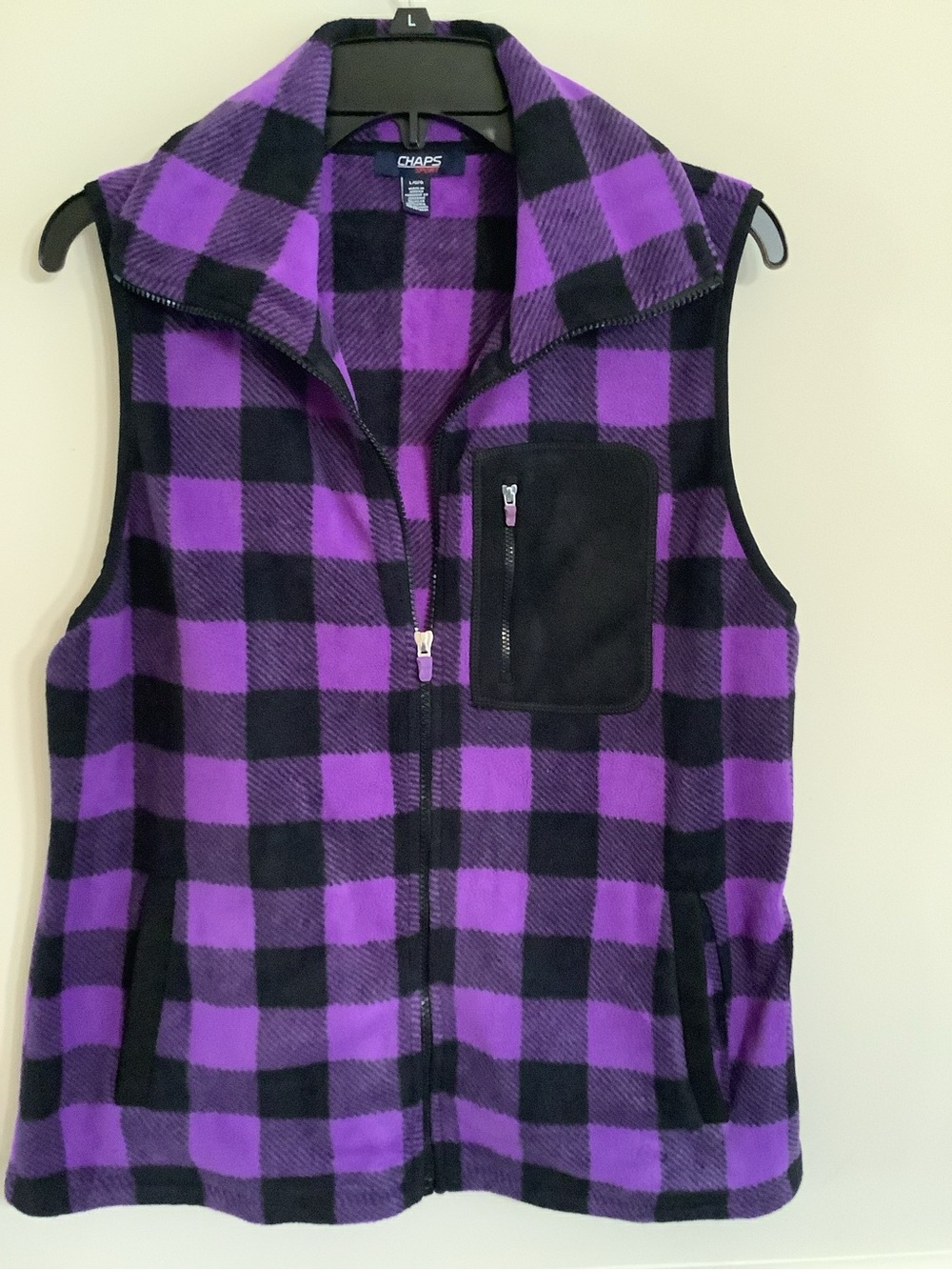 Chaps Purple and Black Buffalo Check Fleece Vest
